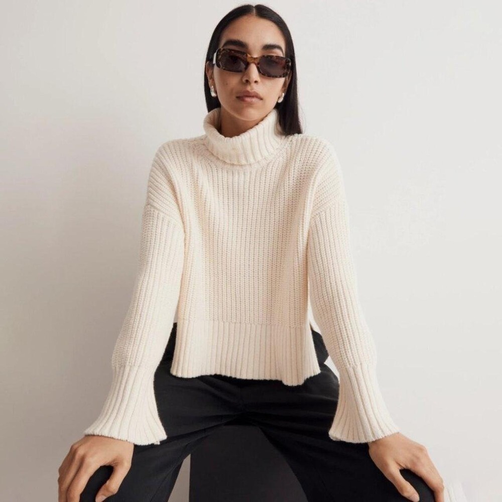 Madewell Wide Rib Turtleneck Sweater Antique Cream Medium